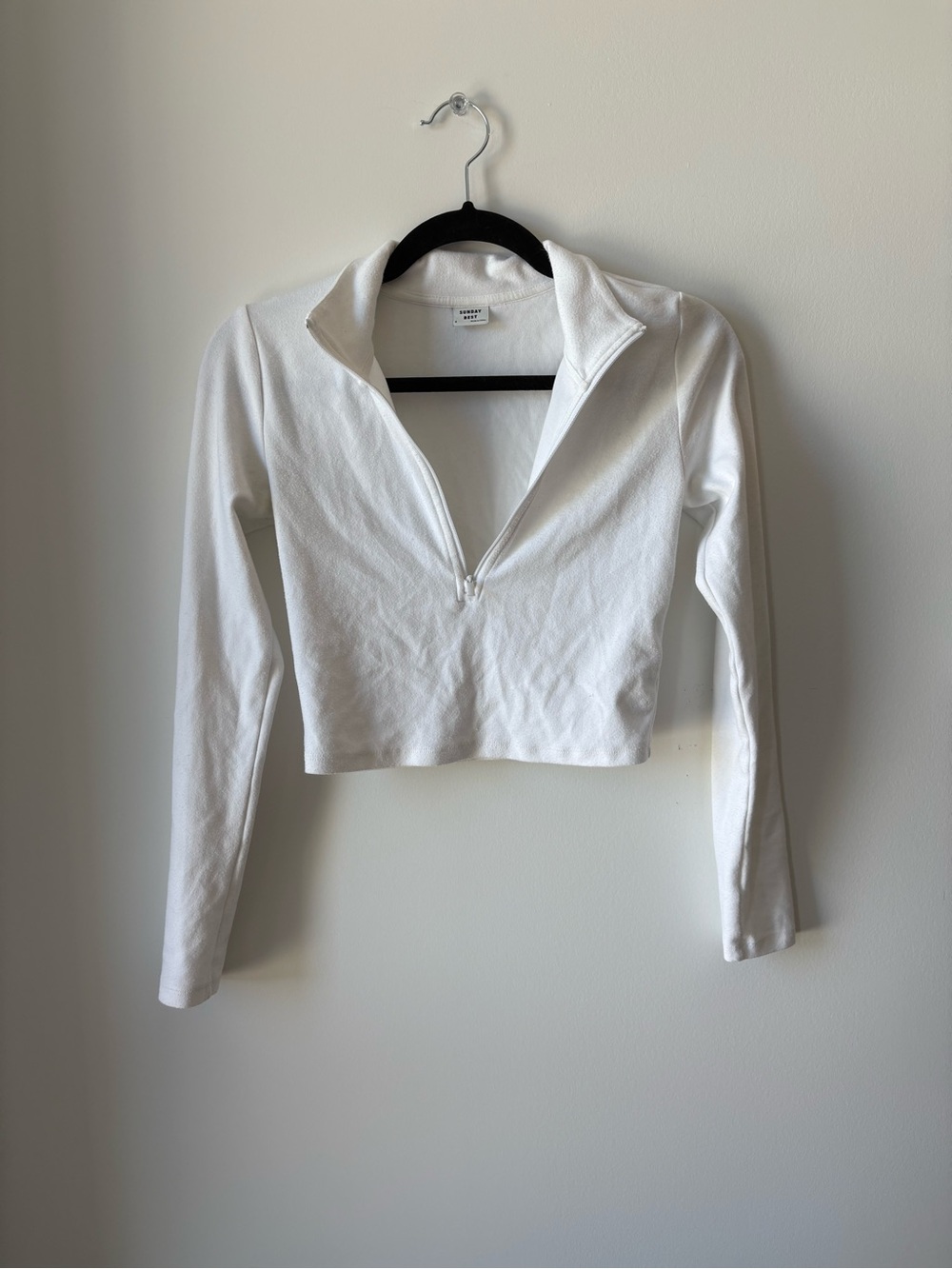 Sunday Best White Cropped Half-Zip Long Sleeve Top
